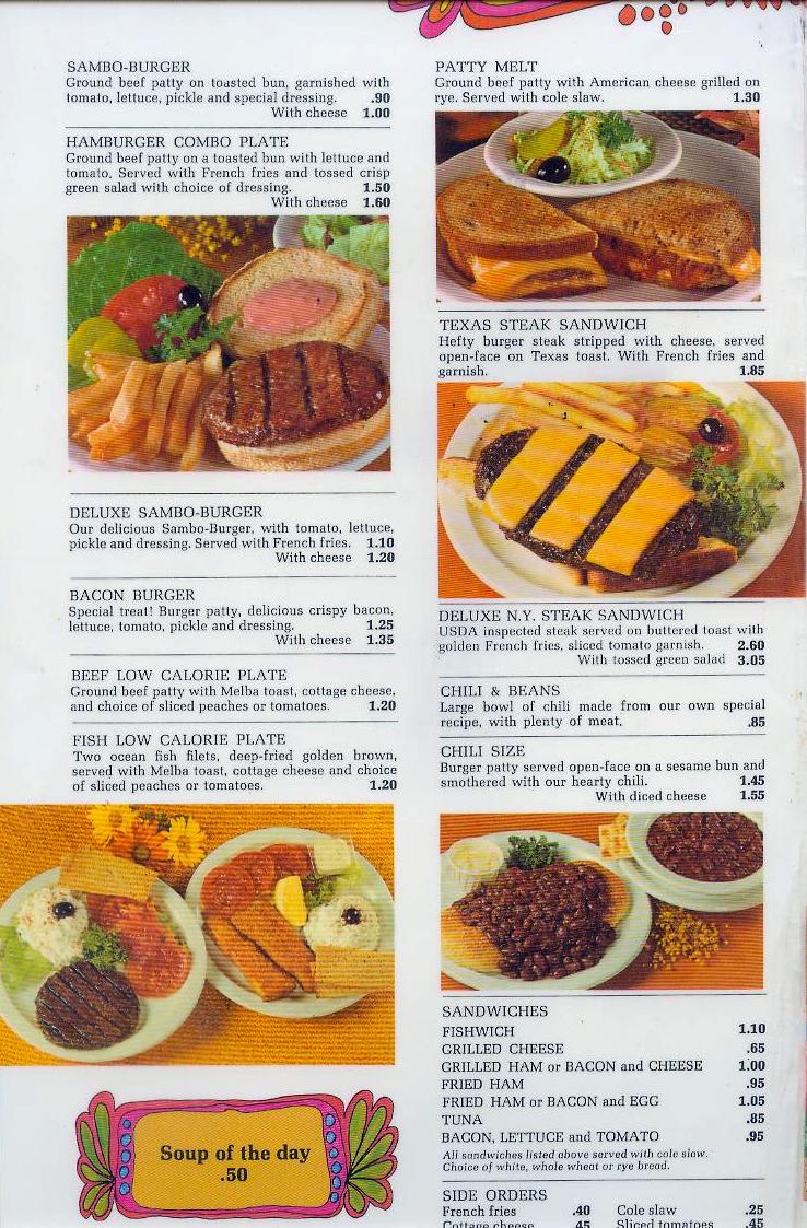 Sambos Restaurant Menu - 1976